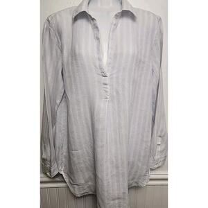 Gap Womens Striped Blue & White Linen Popover Tunic Top Dress M Pullover L/S